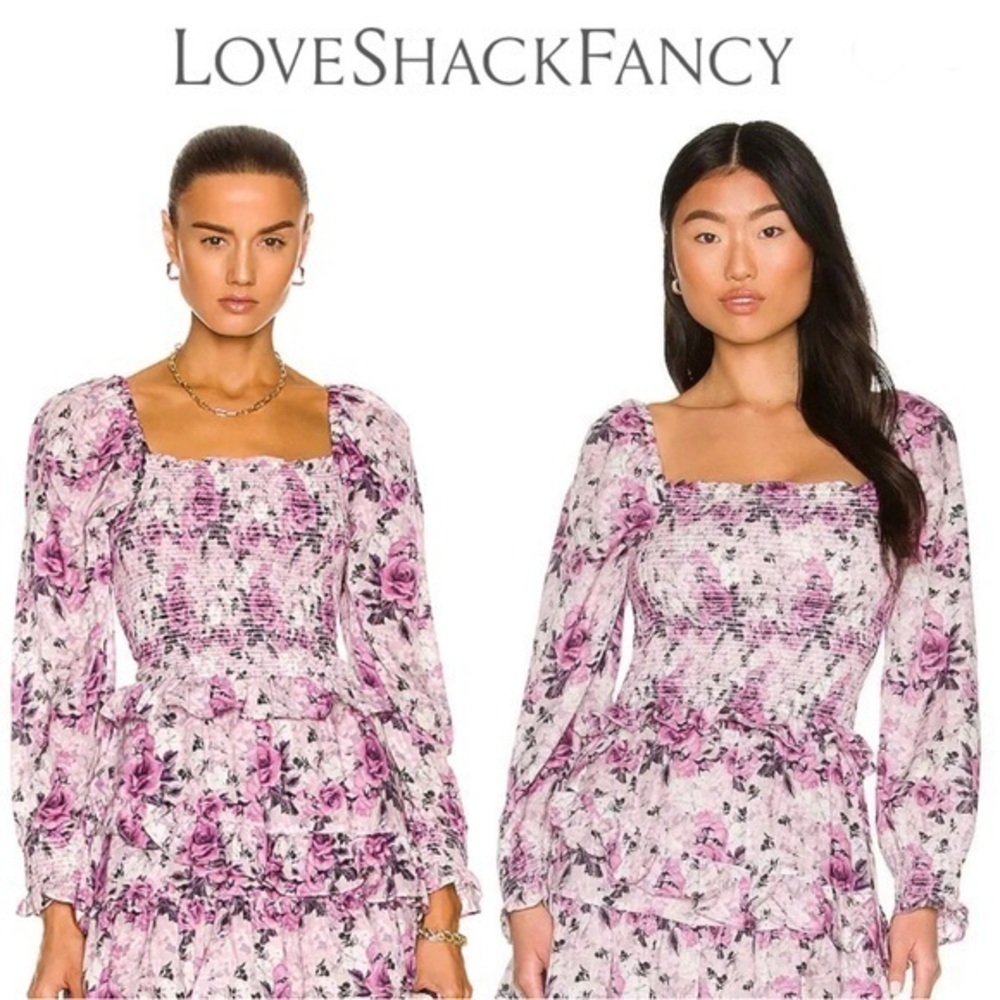 LoveShackFancy Russell Long Sleeve Top in Sandy Pink Shores sz M 285$